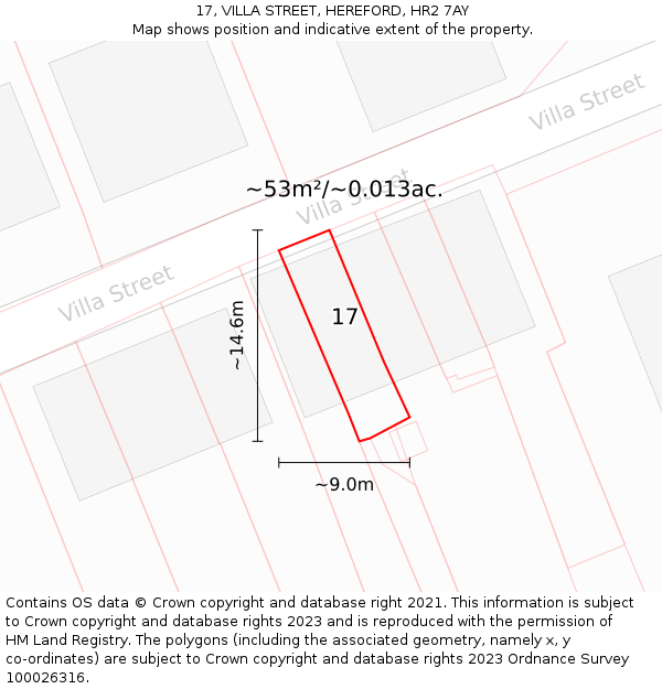 17, VILLA STREET, HEREFORD, HR2 7AY: Plot and title map
