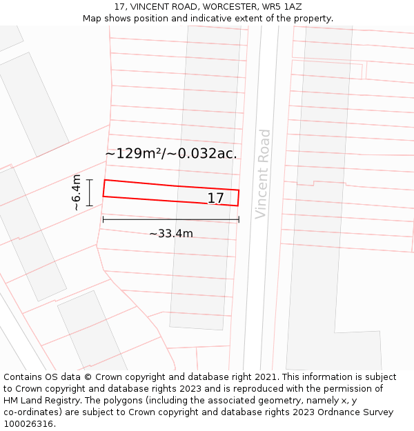 17, VINCENT ROAD, WORCESTER, WR5 1AZ: Plot and title map