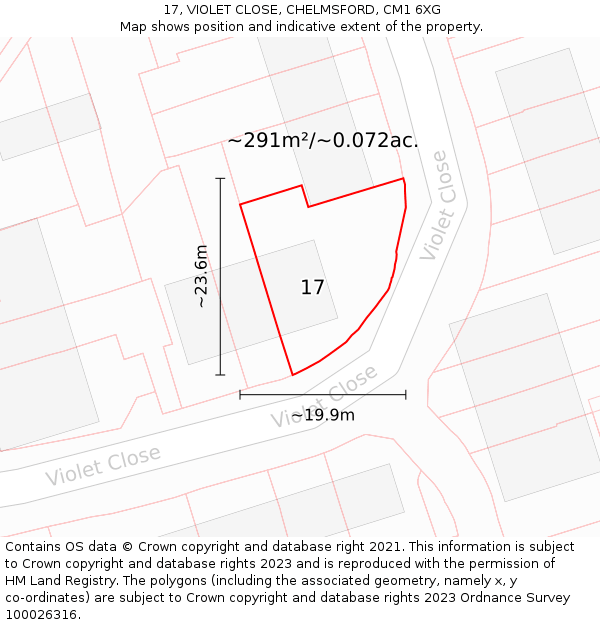 17, VIOLET CLOSE, CHELMSFORD, CM1 6XG: Plot and title map