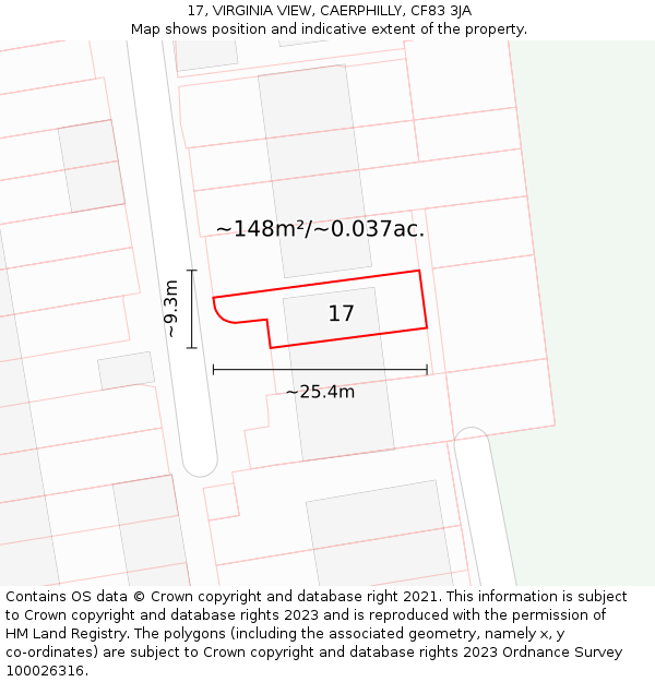 17, VIRGINIA VIEW, CAERPHILLY, CF83 3JA: Plot and title map