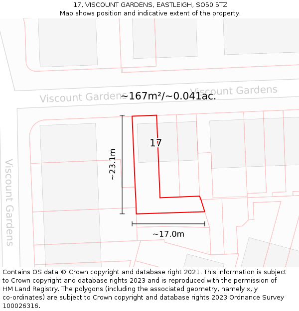 17, VISCOUNT GARDENS, EASTLEIGH, SO50 5TZ: Plot and title map