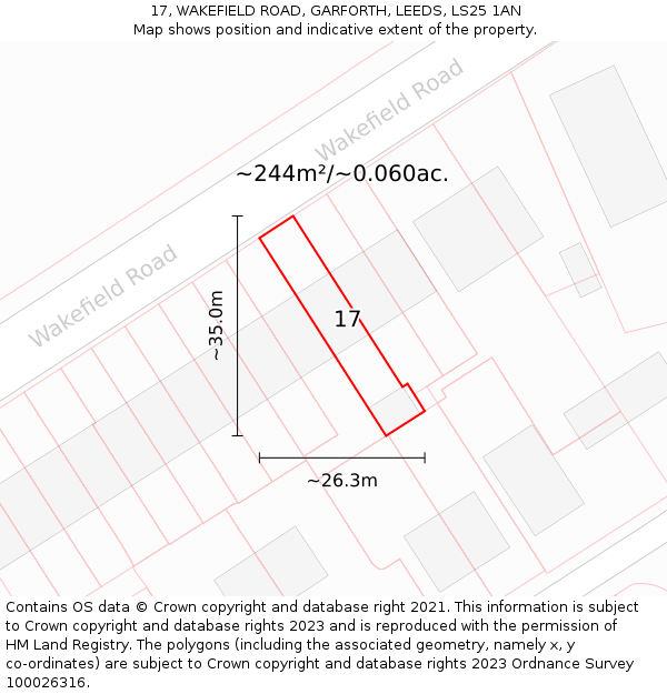 17, WAKEFIELD ROAD, GARFORTH, LEEDS, LS25 1AN: Plot and title map