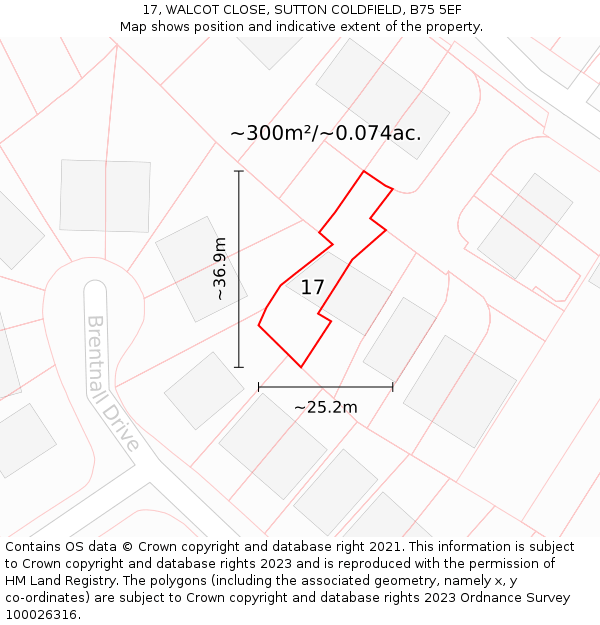 17, WALCOT CLOSE, SUTTON COLDFIELD, B75 5EF: Plot and title map