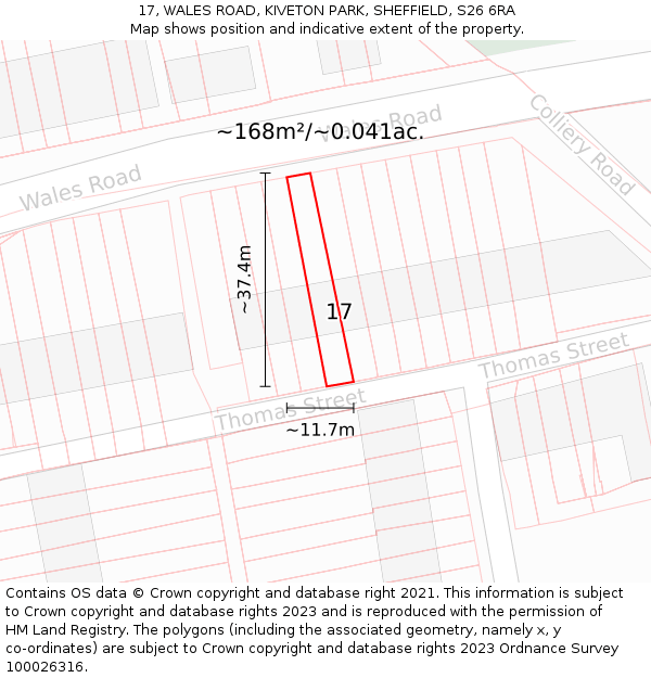 17, WALES ROAD, KIVETON PARK, SHEFFIELD, S26 6RA: Plot and title map