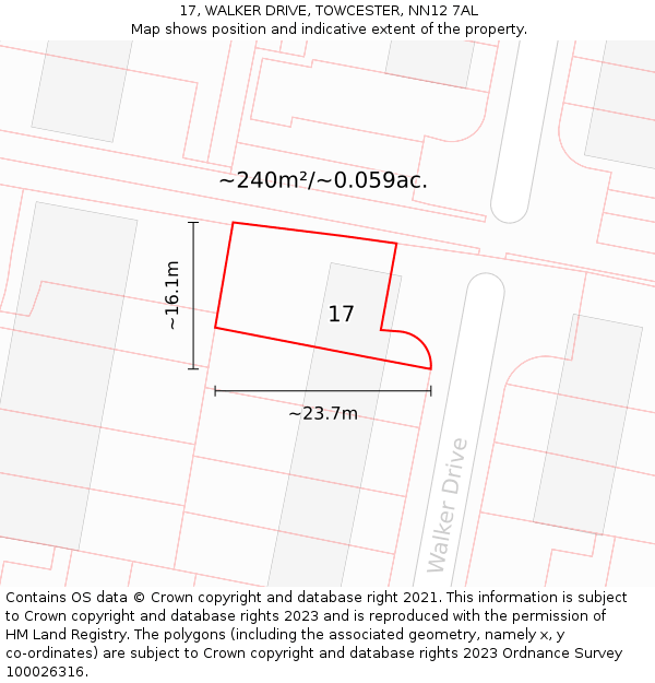 17, WALKER DRIVE, TOWCESTER, NN12 7AL: Plot and title map