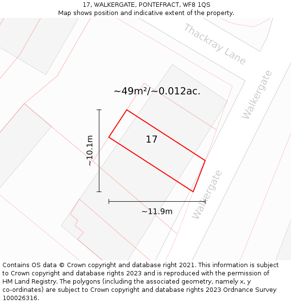 17, WALKERGATE, PONTEFRACT, WF8 1QS: Plot and title map