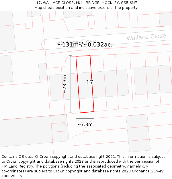 17, WALLACE CLOSE, HULLBRIDGE, HOCKLEY, SS5 6NE: Plot and title map
