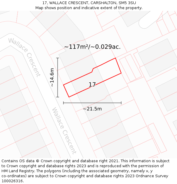 17, WALLACE CRESCENT, CARSHALTON, SM5 3SU: Plot and title map