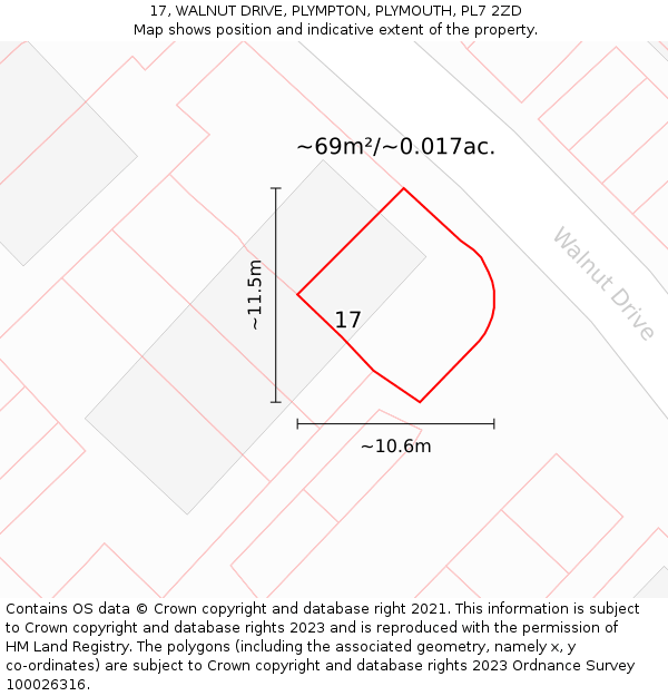 17, WALNUT DRIVE, PLYMPTON, PLYMOUTH, PL7 2ZD: Plot and title map