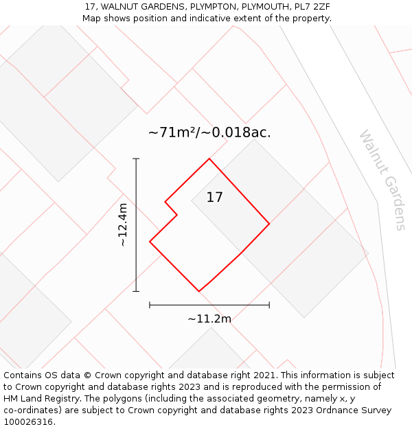 17, WALNUT GARDENS, PLYMPTON, PLYMOUTH, PL7 2ZF: Plot and title map