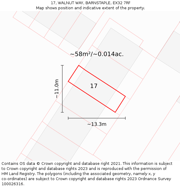 17, WALNUT WAY, BARNSTAPLE, EX32 7RF: Plot and title map