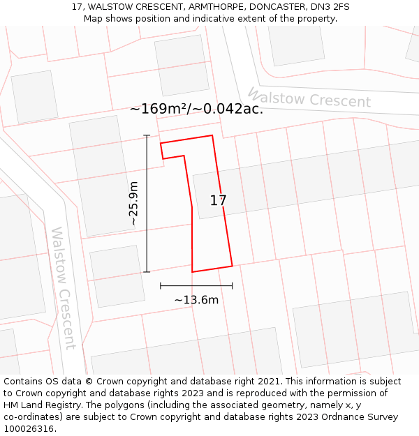 17, WALSTOW CRESCENT, ARMTHORPE, DONCASTER, DN3 2FS: Plot and title map