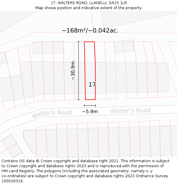 17, WALTERS ROAD, LLANELLI, SA15 1LR: Plot and title map