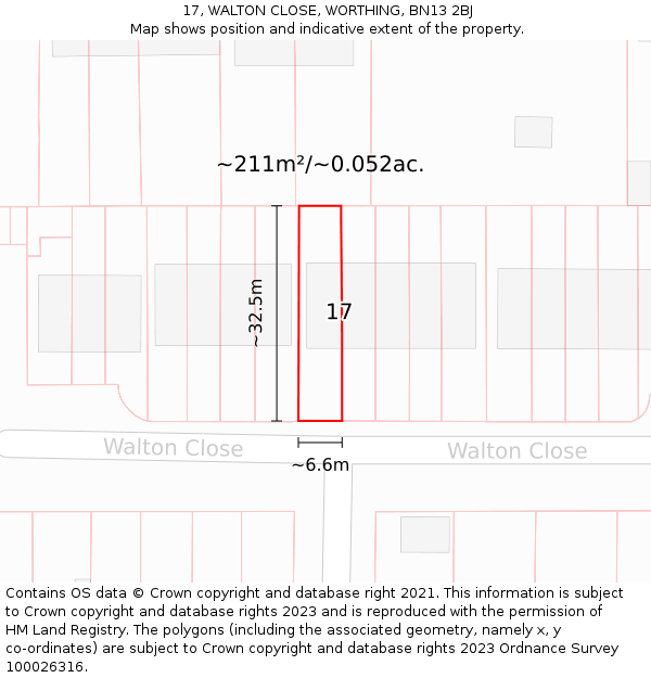 17, WALTON CLOSE, WORTHING, BN13 2BJ: Plot and title map