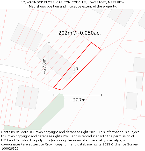 17, WANNOCK CLOSE, CARLTON COLVILLE, LOWESTOFT, NR33 8DW: Plot and title map