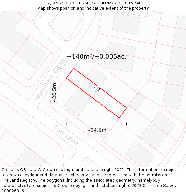 17, WANSBECK CLOSE, SPENNYMOOR, DL16 6XH: Plot and title map