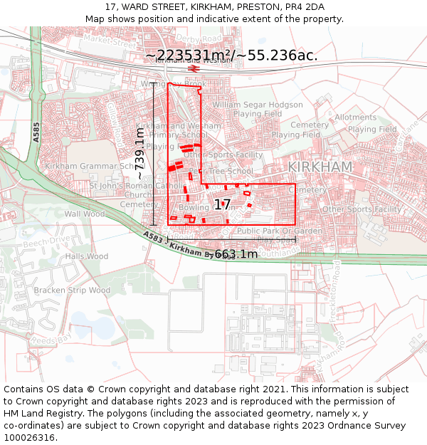 17, WARD STREET, KIRKHAM, PRESTON, PR4 2DA: Plot and title map
