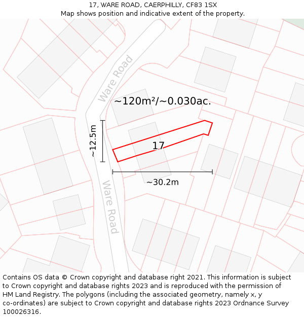 17, WARE ROAD, CAERPHILLY, CF83 1SX: Plot and title map
