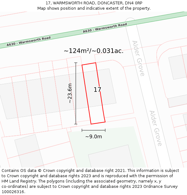 17, WARMSWORTH ROAD, DONCASTER, DN4 0RP: Plot and title map