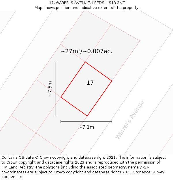 17, WARRELS AVENUE, LEEDS, LS13 3NZ: Plot and title map