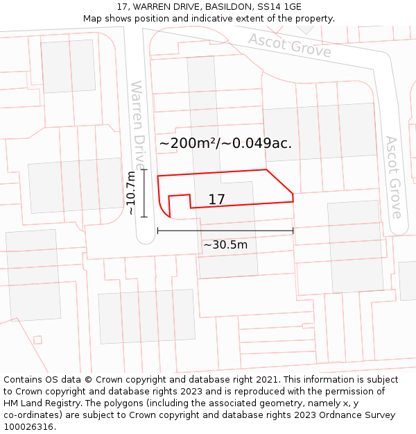 17, WARREN DRIVE, BASILDON, SS14 1GE: Plot and title map