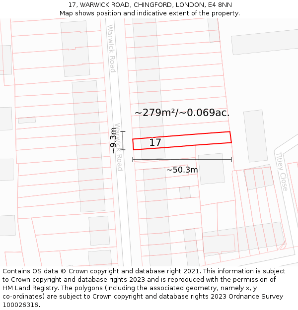 17, WARWICK ROAD, CHINGFORD, LONDON, E4 8NN: Plot and title map