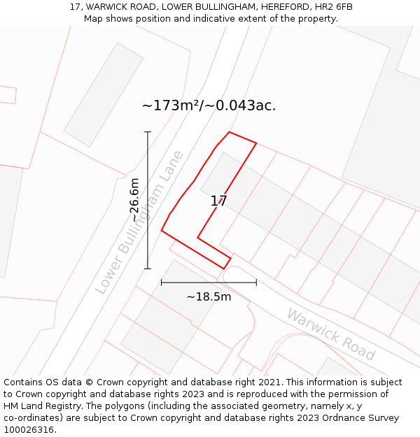 17, WARWICK ROAD, LOWER BULLINGHAM, HEREFORD, HR2 6FB: Plot and title map