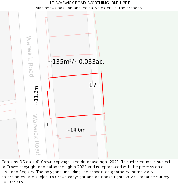 17, WARWICK ROAD, WORTHING, BN11 3ET: Plot and title map