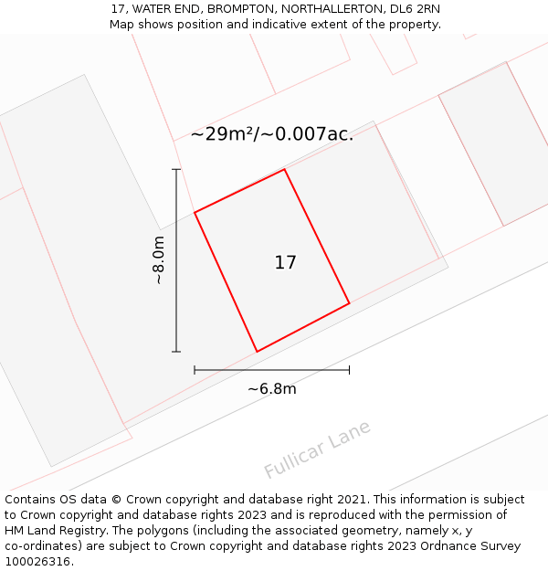 17, WATER END, BROMPTON, NORTHALLERTON, DL6 2RN: Plot and title map