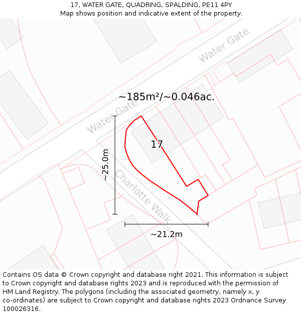 17, WATER GATE, QUADRING, SPALDING, PE11 4PY: Plot and title map