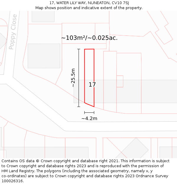 17, WATER LILY WAY, NUNEATON, CV10 7SJ: Plot and title map