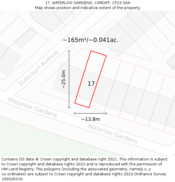 17, WATERLOO GARDENS, CARDIFF, CF23 5AA: Plot and title map