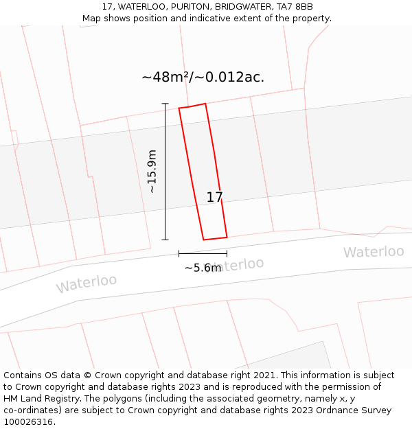 17, WATERLOO, PURITON, BRIDGWATER, TA7 8BB: Plot and title map