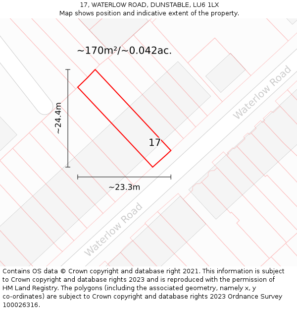 17, WATERLOW ROAD, DUNSTABLE, LU6 1LX: Plot and title map