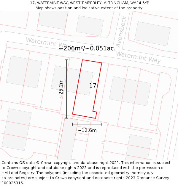 17, WATERMINT WAY, WEST TIMPERLEY, ALTRINCHAM, WA14 5YP: Plot and title map