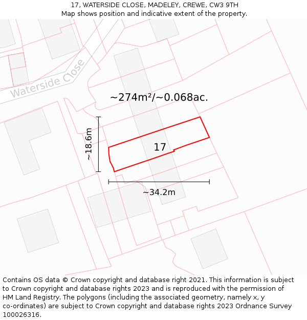 17, WATERSIDE CLOSE, MADELEY, CREWE, CW3 9TH: Plot and title map