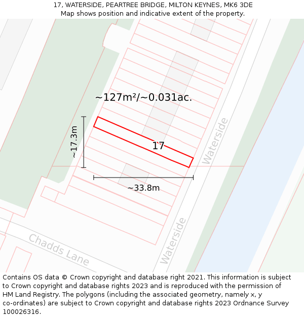 17, WATERSIDE, PEARTREE BRIDGE, MILTON KEYNES, MK6 3DE: Plot and title map