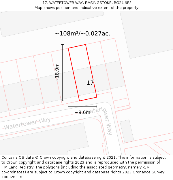 17, WATERTOWER WAY, BASINGSTOKE, RG24 9RF: Plot and title map