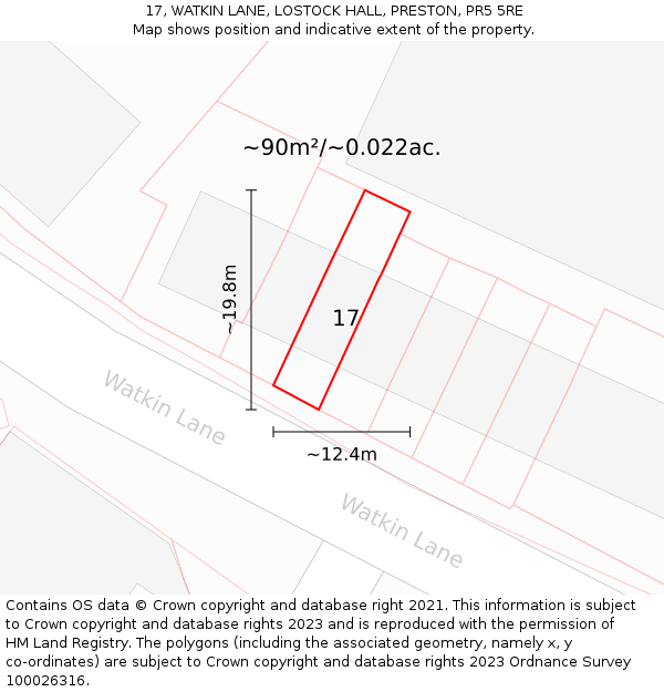 17, WATKIN LANE, LOSTOCK HALL, PRESTON, PR5 5RE: Plot and title map