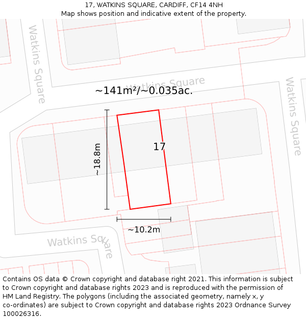17, WATKINS SQUARE, CARDIFF, CF14 4NH: Plot and title map