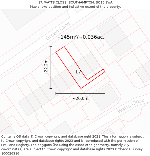 17, WATTS CLOSE, SOUTHAMPTON, SO16 9WA: Plot and title map