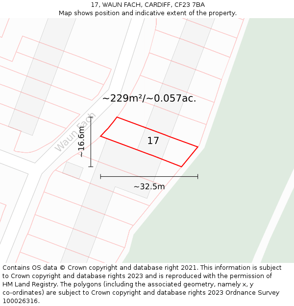 17, WAUN FACH, CARDIFF, CF23 7BA: Plot and title map