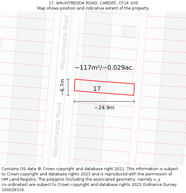 17, WAUNTREODA ROAD, CARDIFF, CF14 1HS: Plot and title map