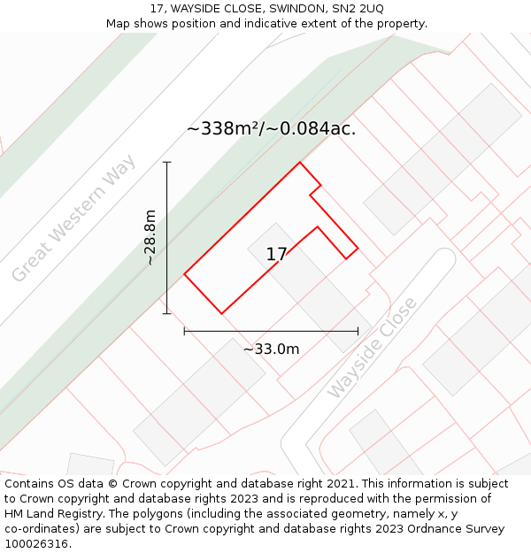 17, WAYSIDE CLOSE, SWINDON, SN2 2UQ: Plot and title map