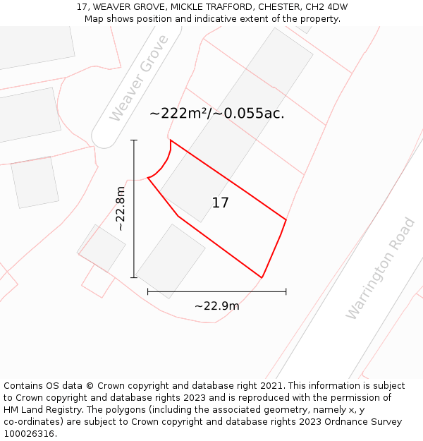 17, WEAVER GROVE, MICKLE TRAFFORD, CHESTER, CH2 4DW: Plot and title map