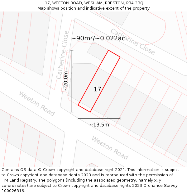 17, WEETON ROAD, WESHAM, PRESTON, PR4 3BQ: Plot and title map
