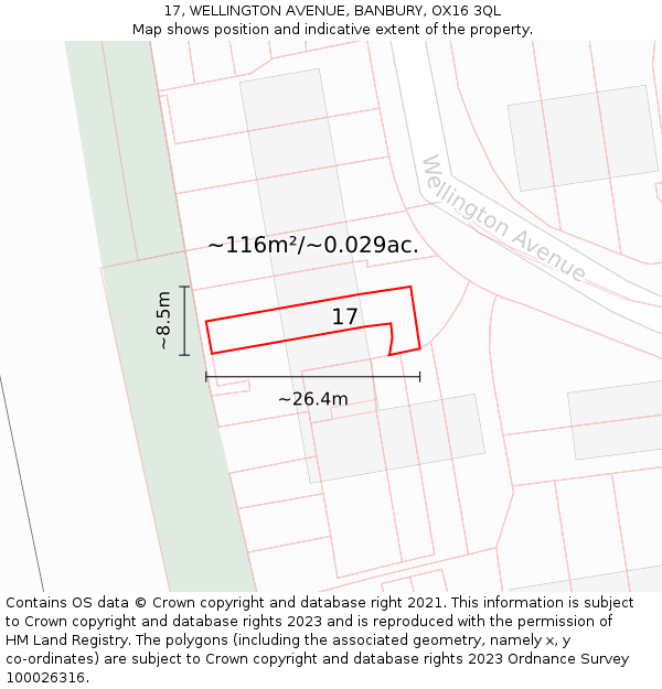 17, WELLINGTON AVENUE, BANBURY, OX16 3QL: Plot and title map