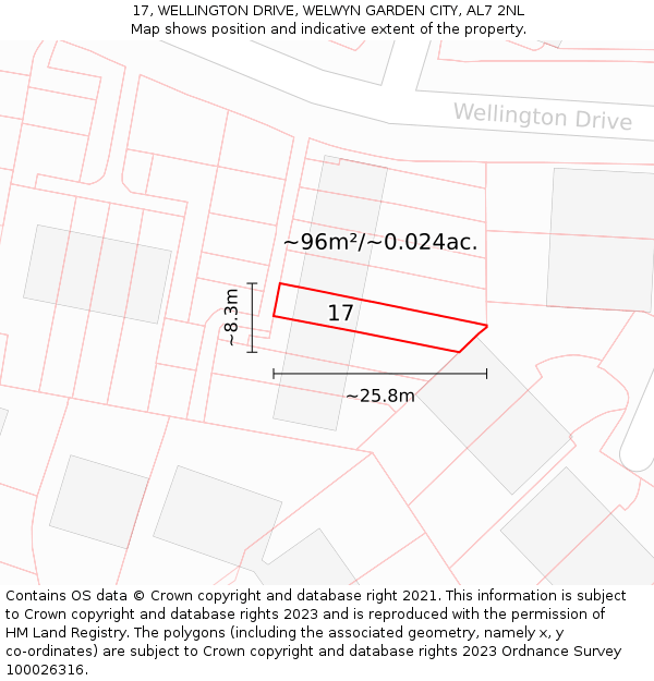 17, WELLINGTON DRIVE, WELWYN GARDEN CITY, AL7 2NL: Plot and title map