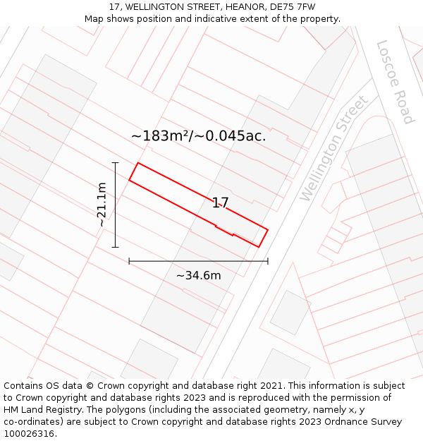 17, WELLINGTON STREET, HEANOR, DE75 7FW: Plot and title map