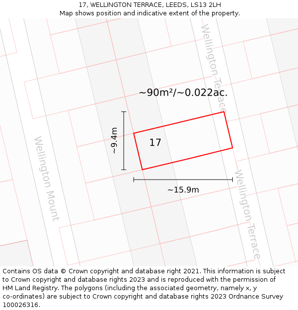 17, WELLINGTON TERRACE, LEEDS, LS13 2LH: Plot and title map